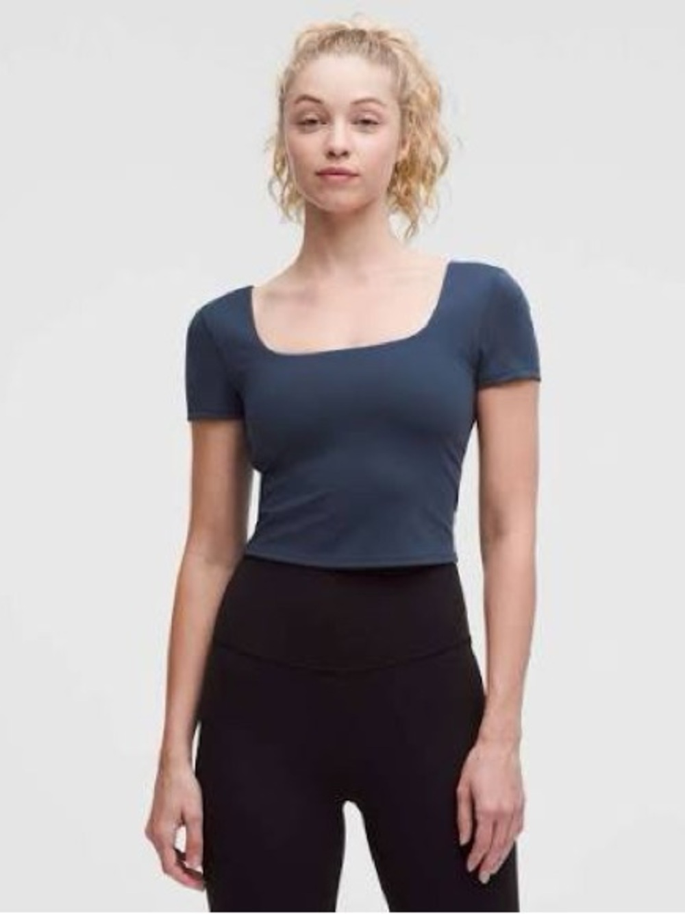 Square Neck Short Sleeve Crop Top - Navy Lululemon Club Blue